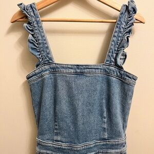 Blank NYC Denim Ruffle Strap Romper